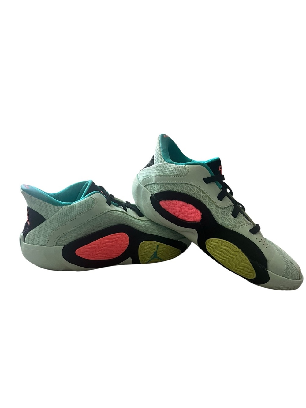 Jordan Mint and Black Kids Low-Top Sneakers with Coral and Lime Highlights